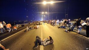 Protesters occupy Bosphorous Bridge, Istanbul, Turkey